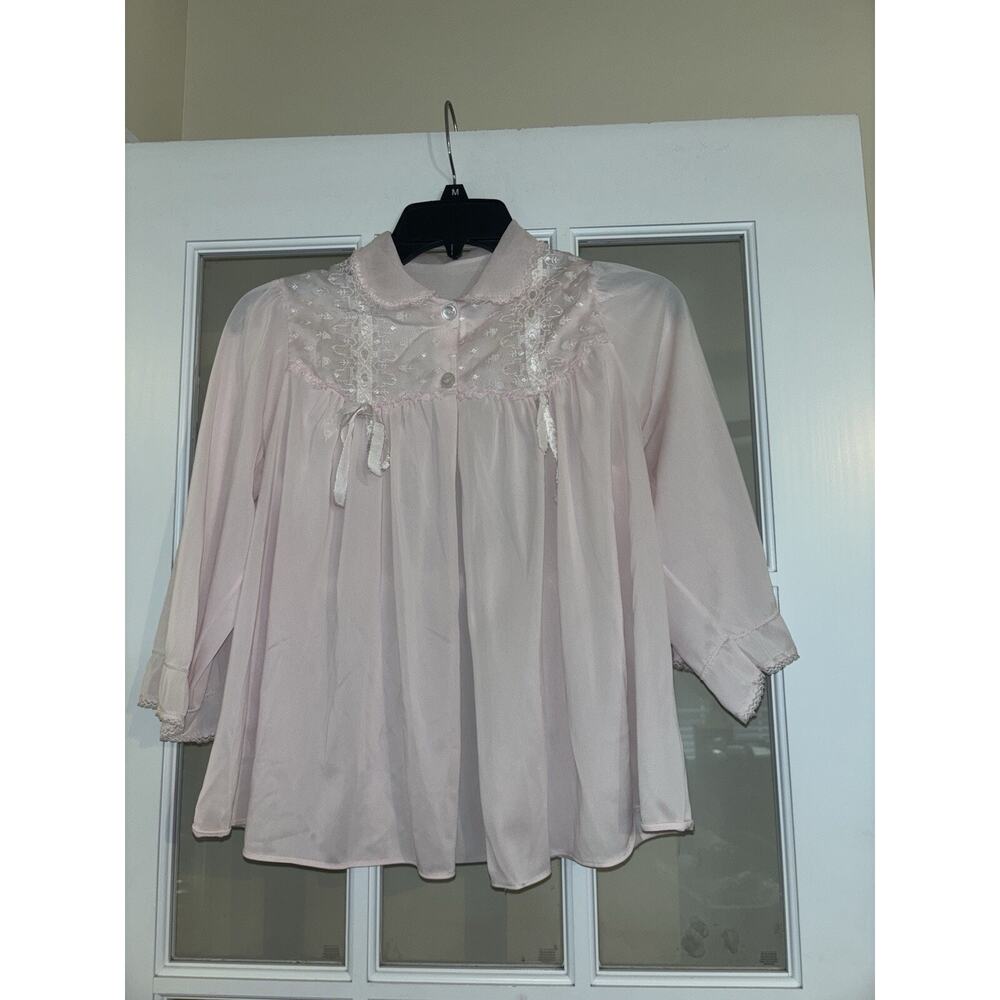 Blue Swan VINTAGE BABYDOLL pajama top two bows embroidered 3/4 sleeve pink small